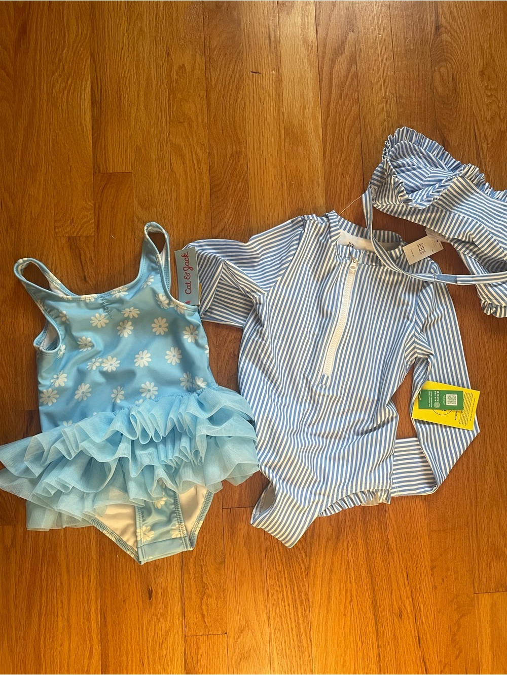 Yeezy Kids Light Blue Floral Ruffle One-Piece & Striped Rash Guard Set